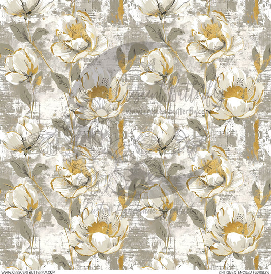 Antique Stenciled Florals 6 Printed Vinyl Sheet/Wrap
