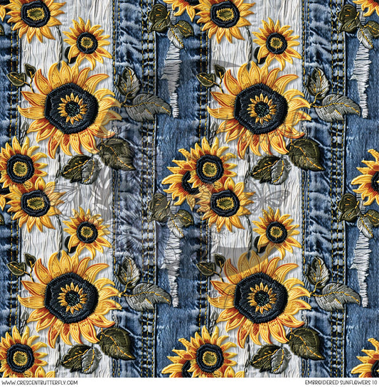 Embroidered Sunflowers 10 Printed Vinyl Sheet/Wrap