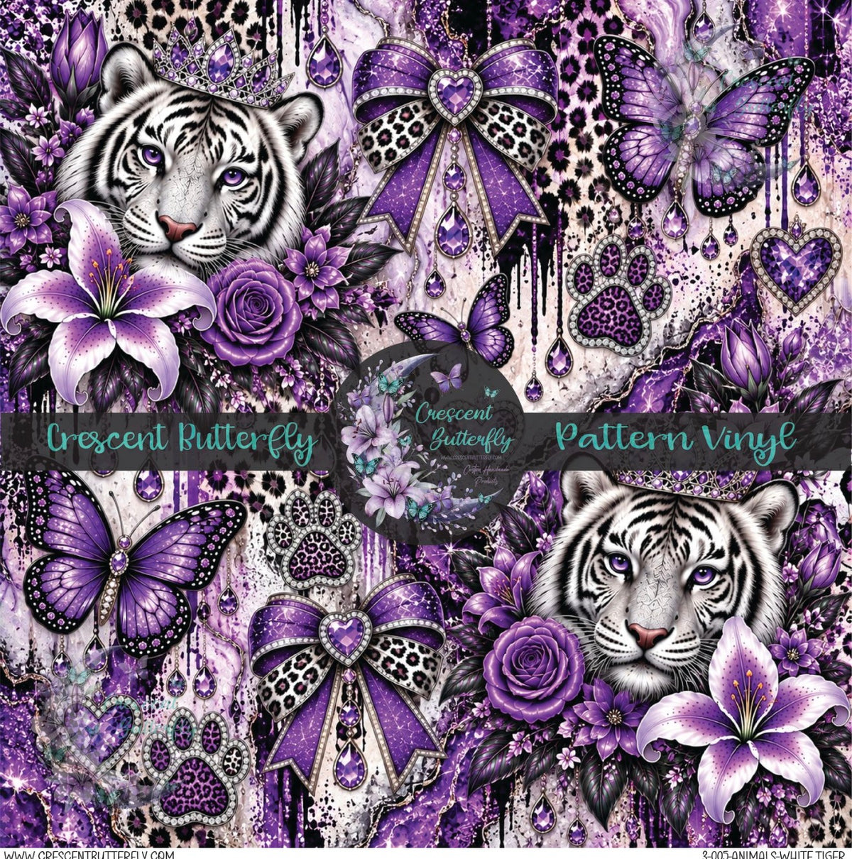 3-005-Animals-White Tiger Printed Vinyl Sheet/Wrap