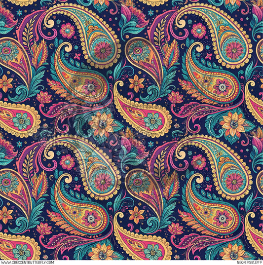 Neon Paisley 9 Printed Vinyl Sheet/Wrap