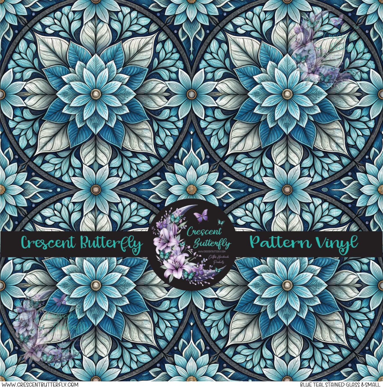 Blue Teal Stained Glass 8 Small Printed Vinyl Sheet/Wrap