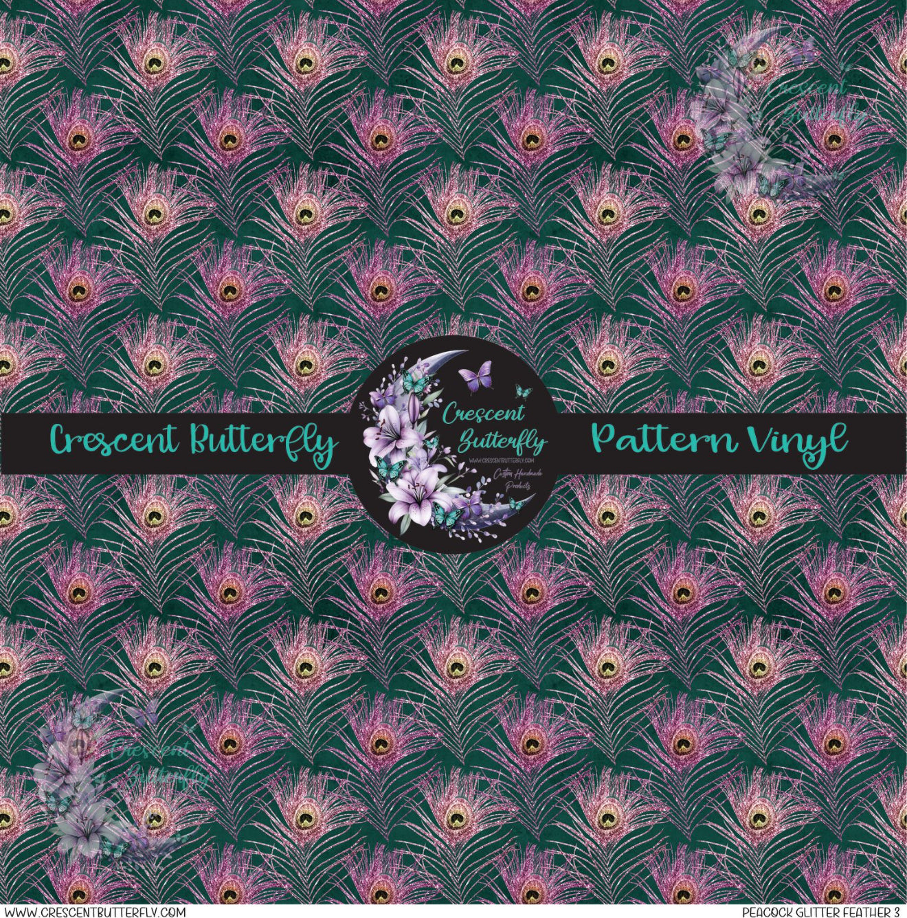 Peacock Glitter Feather 3 Printed Vinyl Sheet/Wrap