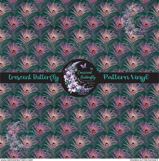 Peacock Glitter Feather 3 Printed Vinyl Sheet/Wrap