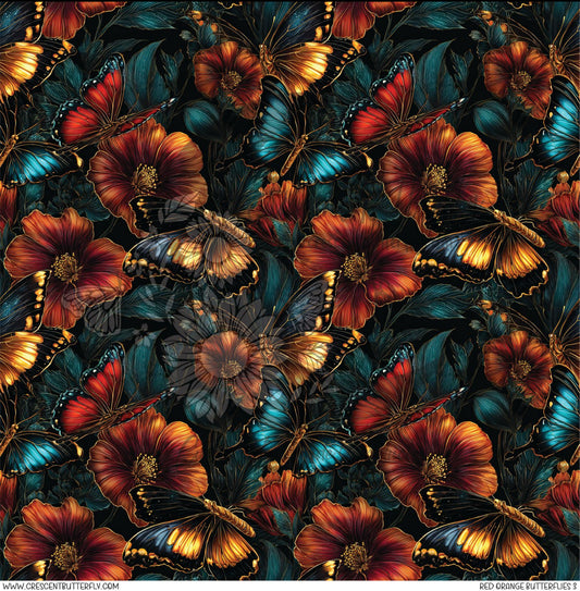 Red Orange Butterflies 3 Printed Vinyl Sheet/Wrap