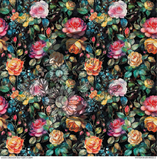 Watercolor Roses 2 Printed Vinyl Sheet/Wrap