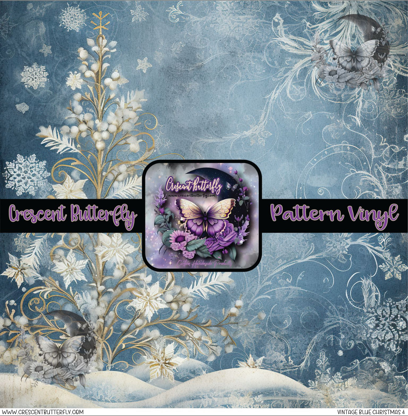 Vintage Blue Christmas 4 Printed Vinyl Sheet/Wrap