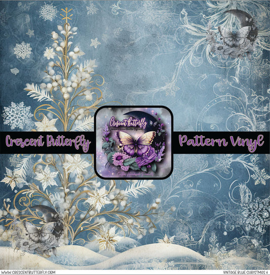 Vintage Blue Christmas 4 Printed Vinyl Sheet/Wrap