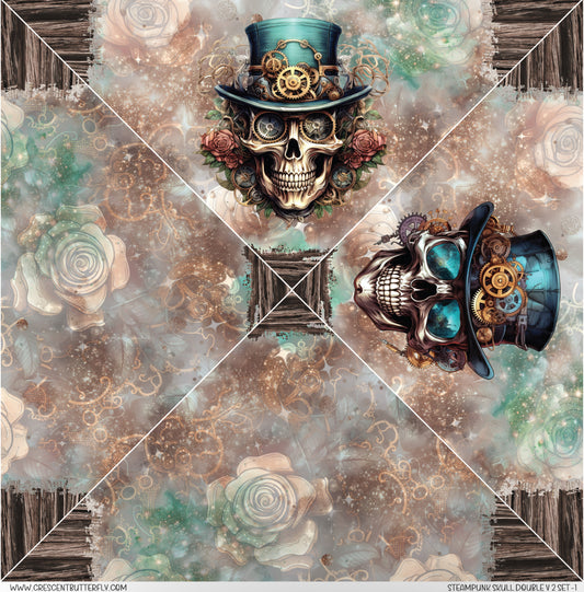 Steampunk Skull Double V 2 Set-1 Printed Vinyl Sheet/Wrap