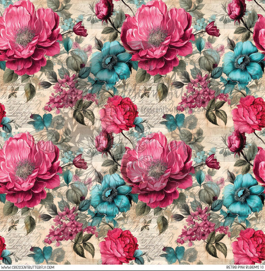 Retro Pink Blooms 10 Printed Vinyl Sheet/Wrap