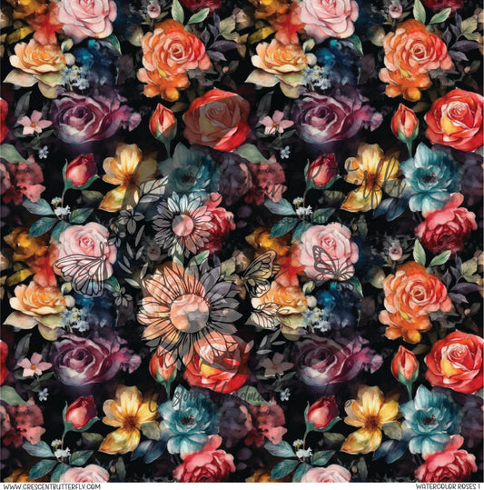 Watercolor Roses 1 Printed Vinyl Sheet/Wrap