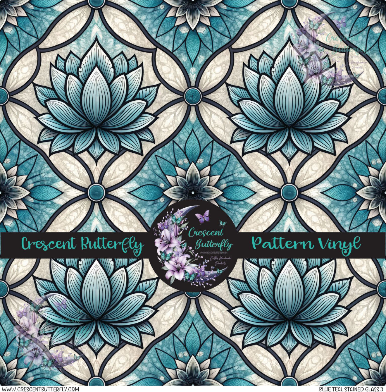 Blue Teal Stained Glass 5 Printed Vinyl Sheet/Wrap