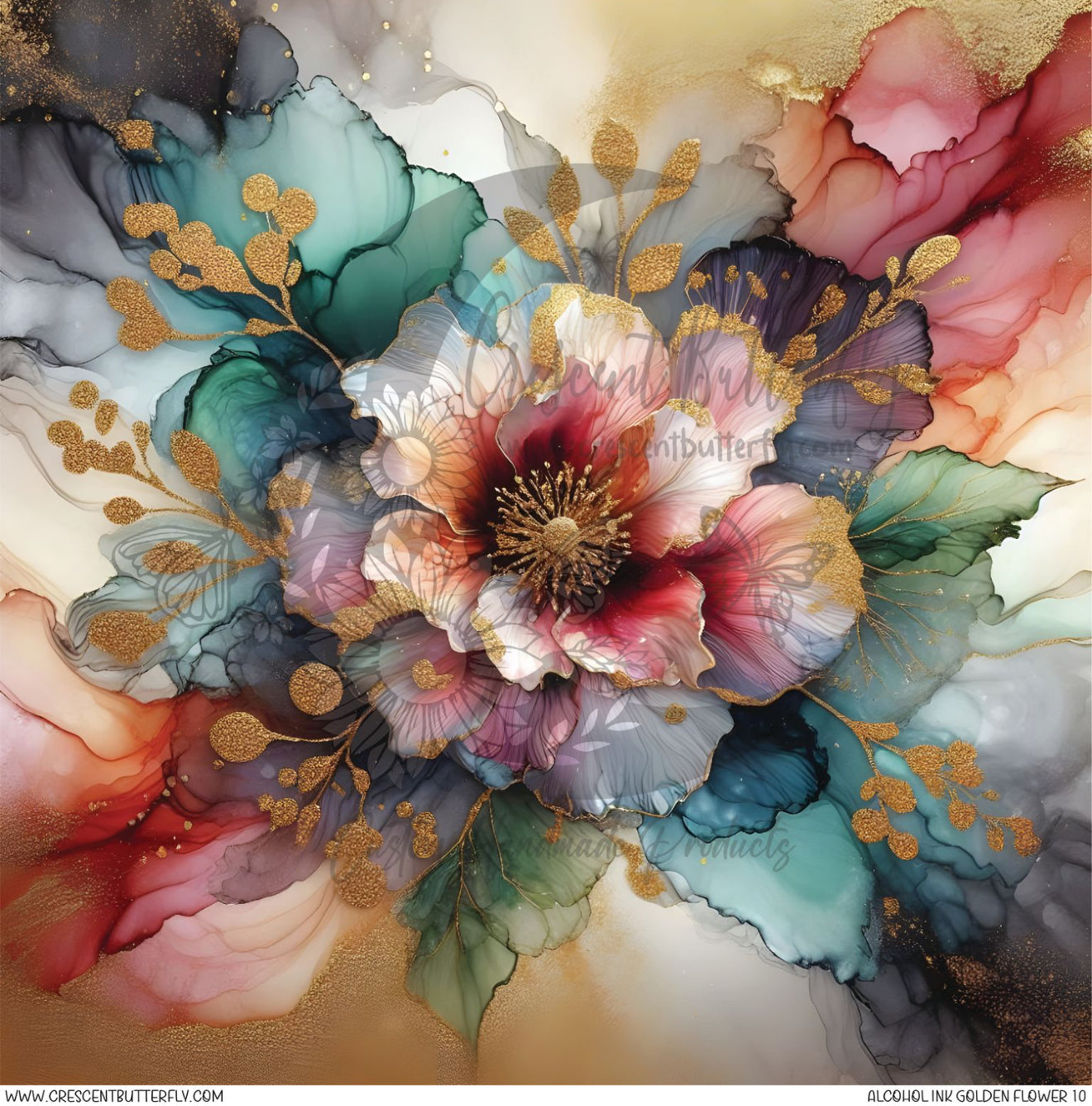 Alcohol Ink Golden Flower 10 Printed Vinyl Sheet/Wrap
