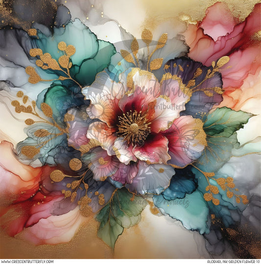 Alcohol Ink Golden Flower 10 Printed Vinyl Sheet/Wrap