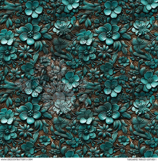 Turquoise Tooled Leather 1 Printed Vinyl Sheet/Wrap