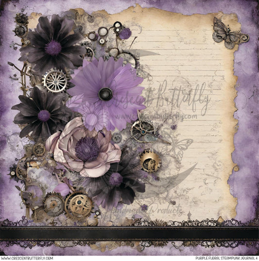Purple Floral Steampunk Journal 4 Printed Vinyl Sheet/Wrap