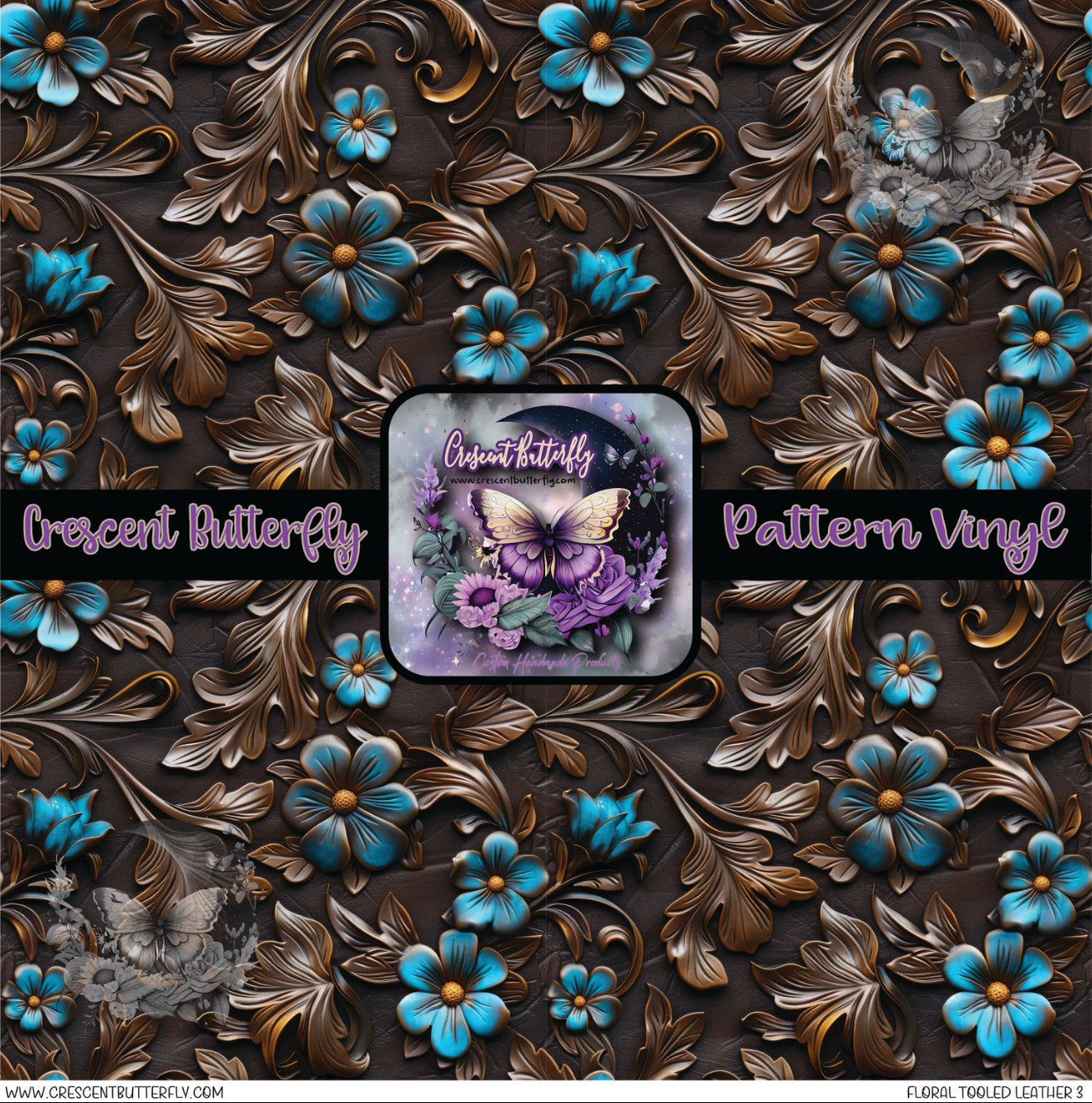 Floral Tooled Leather 3 Printed Vinyl Sheet/Wrap