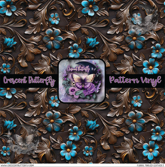 Floral Tooled Leather 3 Printed Vinyl Sheet/Wrap
