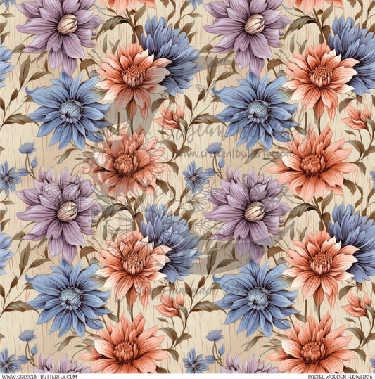 Pastel Wooden Flowers 6 Printed Vinyl Sheet/Wrap