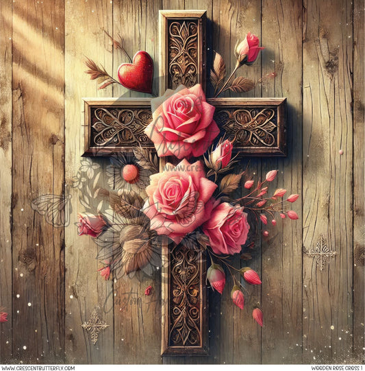 Wooden Rose Cross 1 Printed Vinyl Sheet/Wrap