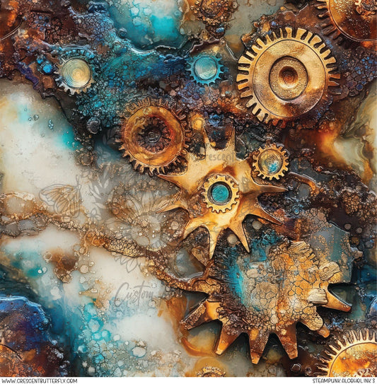 Steampunk Alcohol Ink 3 Printed Vinyl Sheet/Wrap