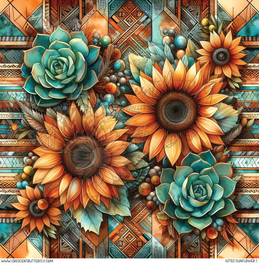 Aztec Sunflower 1 Printed Vinyl Sheet/Wrap