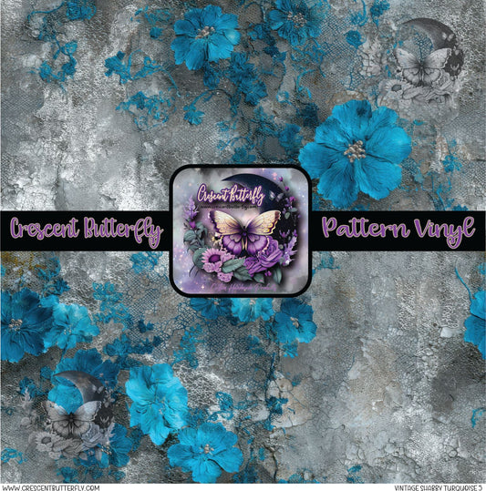 Vintage Shabby Turquoise 5 Printed Vinyl Sheet/Wrap