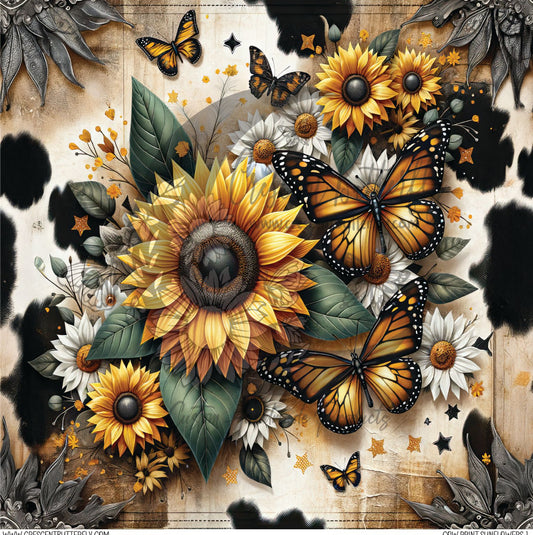 Cow Print Sunflowers 1 Printed Vinyl Sheet/Wrap
