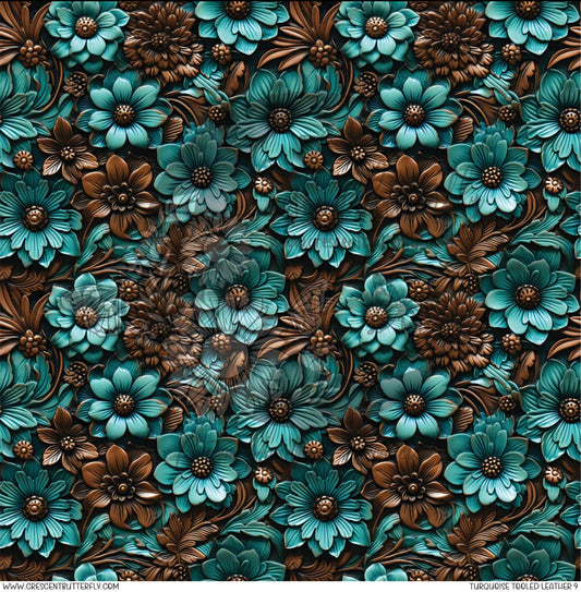 Turquoise Tooled Leather 9 Printed Vinyl Sheet/Wrap