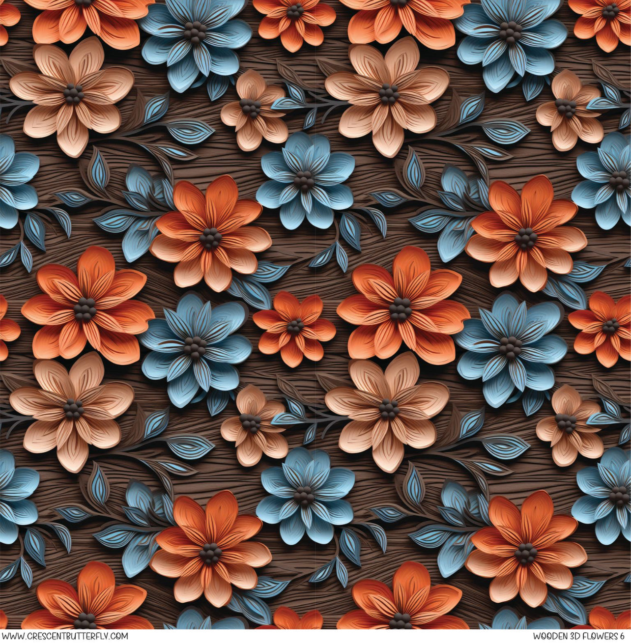 Wooden 3D Flowers 6 Printed Vinyl Sheet/Wrap