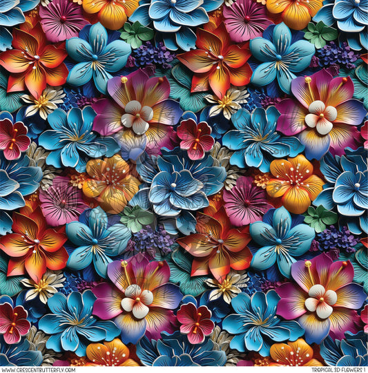 Tropical 3D Flowers 1 Printed Vinyl Sheet/Wrap