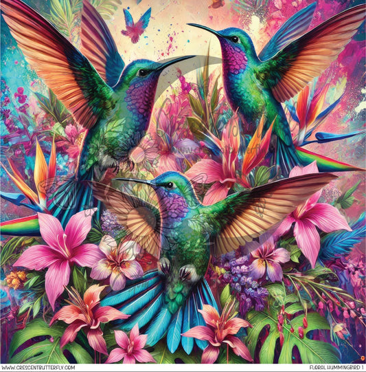 Floral Hummingbird 1 Printed Vinyl Sheet/Wrap