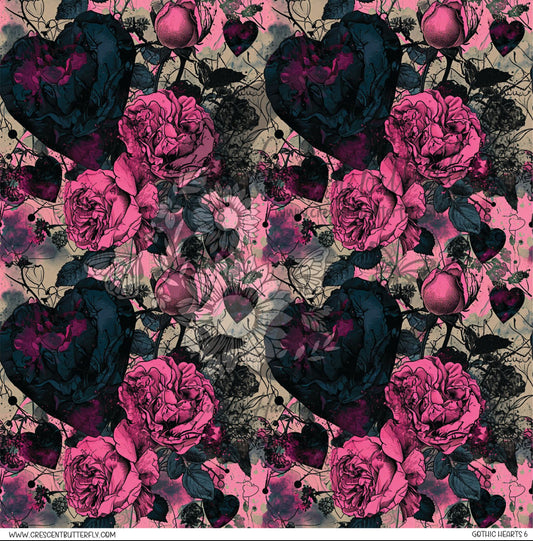 Gothic Hearts 6 Printed Vinyl Sheet/Wrap