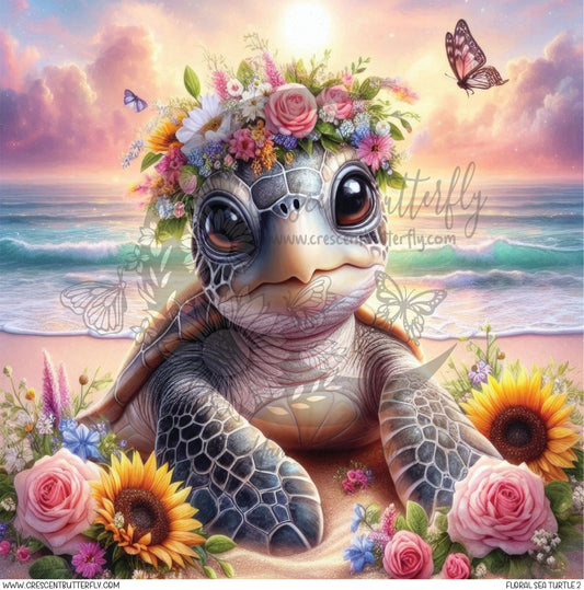 Floral Sea Turtle 2 Printed Vinyl Sheet/Wrap
