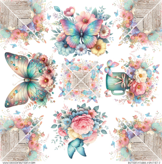 Butterfly Floral V-Split Set 2 Printed Vinyl Sheet/Wrap