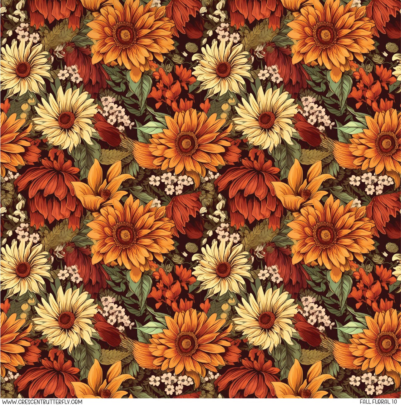 Fall Floral 10 Printed Vinyl Sheet/Wrap