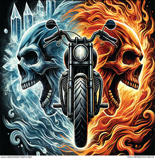 Skull Motorcycle Fire Ice Printed Vinyl Sheet/Wrap