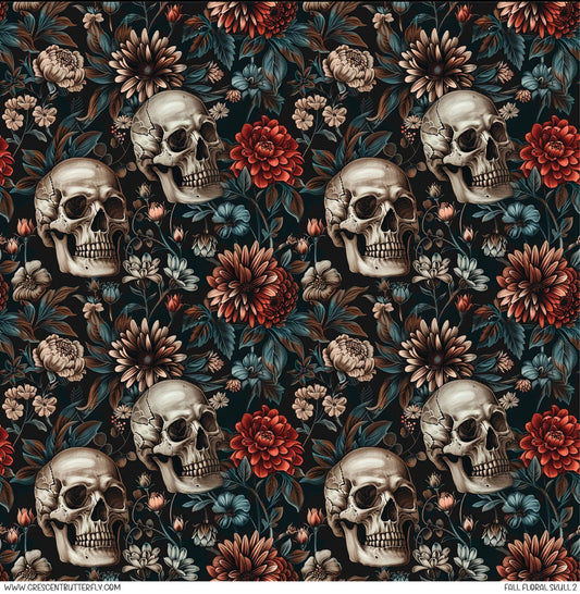 Fall Floral Skull 2 Printed Vinyl Sheet-Tumbler Wrap