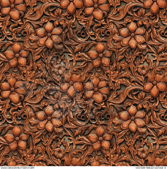 Western Tooled Leather 12 Printed Vinyl Sheet/Wrap