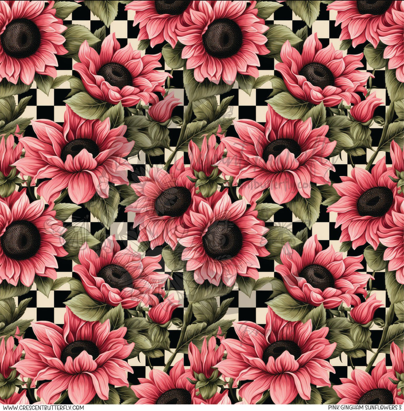 Pink Gingham Sunflowers 3 Printed Vinyl Sheet/Wrap