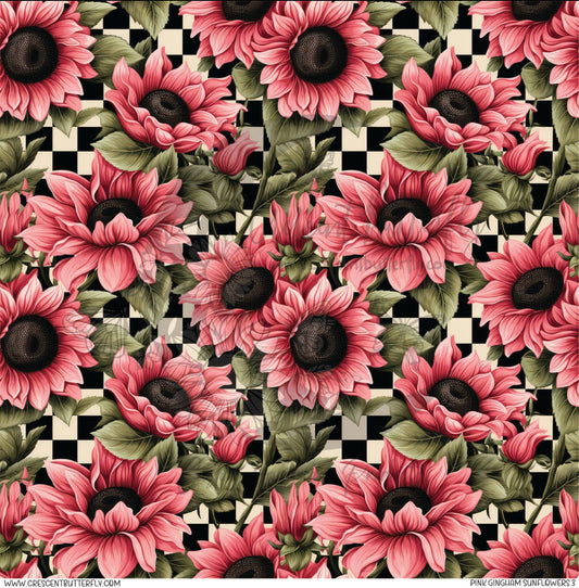 Pink Gingham Sunflowers 3 Printed Vinyl Sheet/Wrap