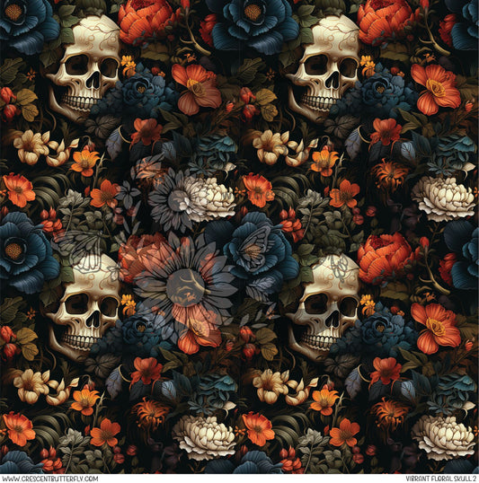 Vibrant Floral Skull 2 Printed Vinyl Sheet/Wrap