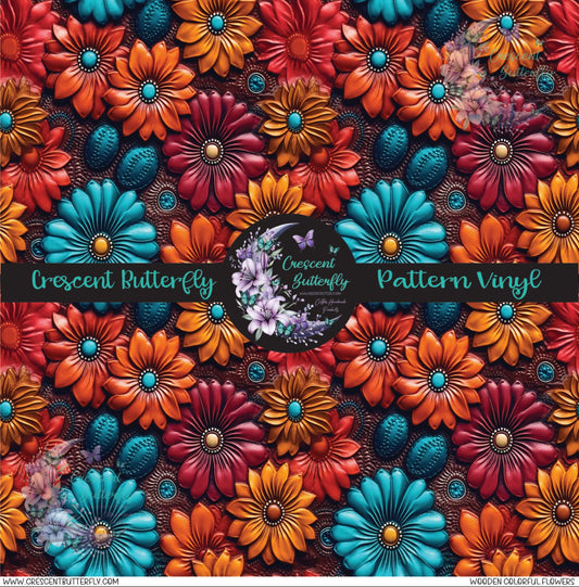 Wooden Colorful Flowers Printed Vinyl Sheet/Wrap