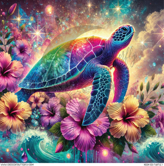 Neon Sea Turtle 1 Printed Vinyl Sheet/Wrap