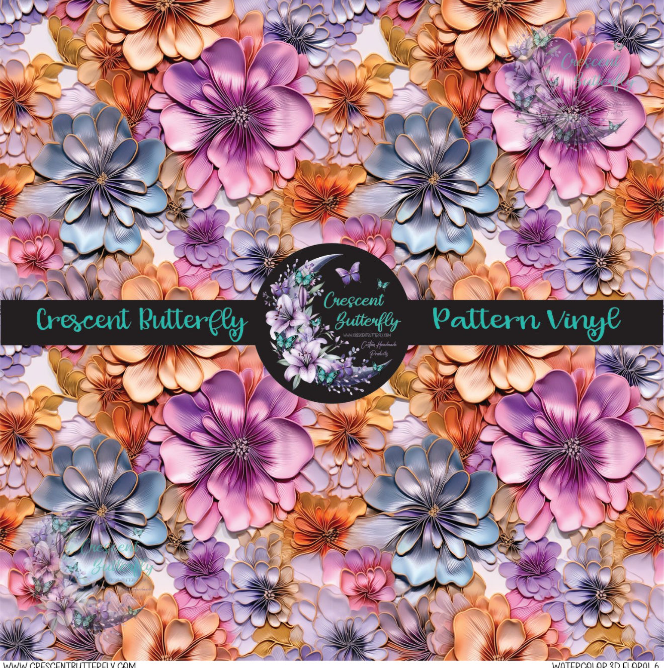 Watercolor 3D Floral 6 Printed Vinyl Sheet/Wrap