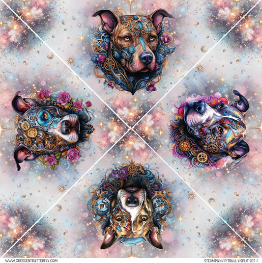 Steampunk Pitbull V-Split Set-1 Printed Vinyl Sheet-Tumbler Wrap