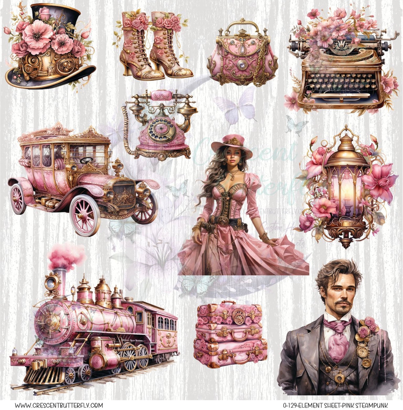 0-129 Element Sheet-Pink Steampunk UV DTF