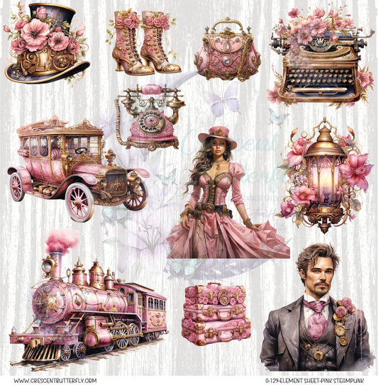 0-129 Element Sheet-Pink Steampunk UV DTF