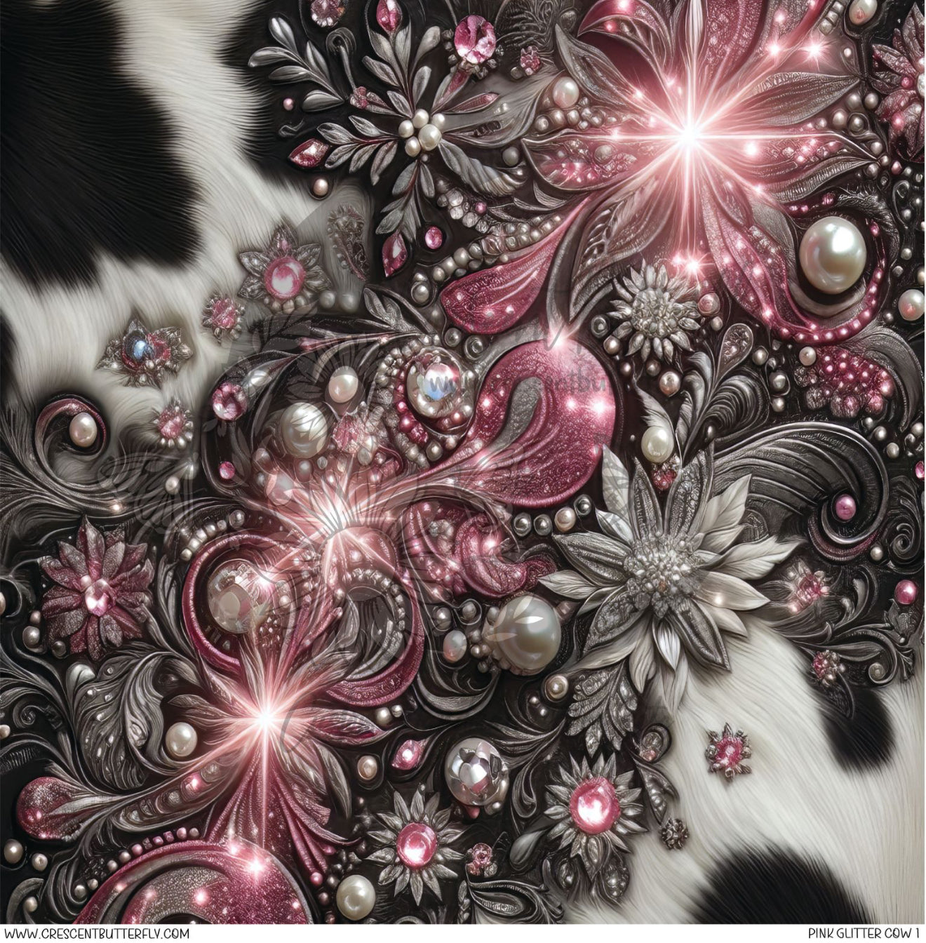 Pink Glitter Cow 1 Printed Vinyl Sheet/Wrap