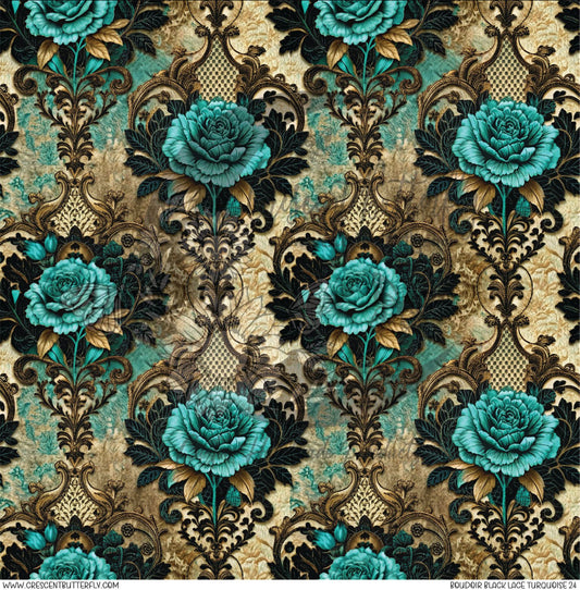 Boudoir Black Lace Turquoise 24 Printed Vinyl Sheet/Wrap