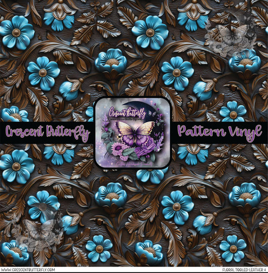 Floral Tooled Leather 4 Printed Vinyl Sheet/Wrap